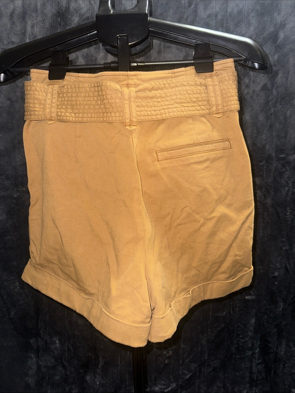 Sezane Tan High-Waist Paperbag Shorts with Woven Belt - Picture 3 of 3